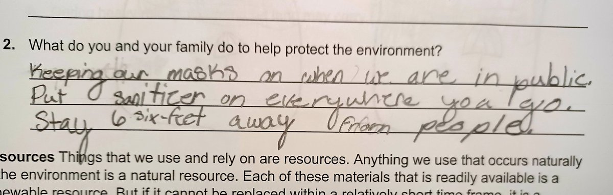 SBGriffie's tweet photo. In a 6th grade science readiness check, I got this answer yesterday... She's not wrong! What a statement on their worldviews. #communitymatters https://t.co/G2T3D7ho16