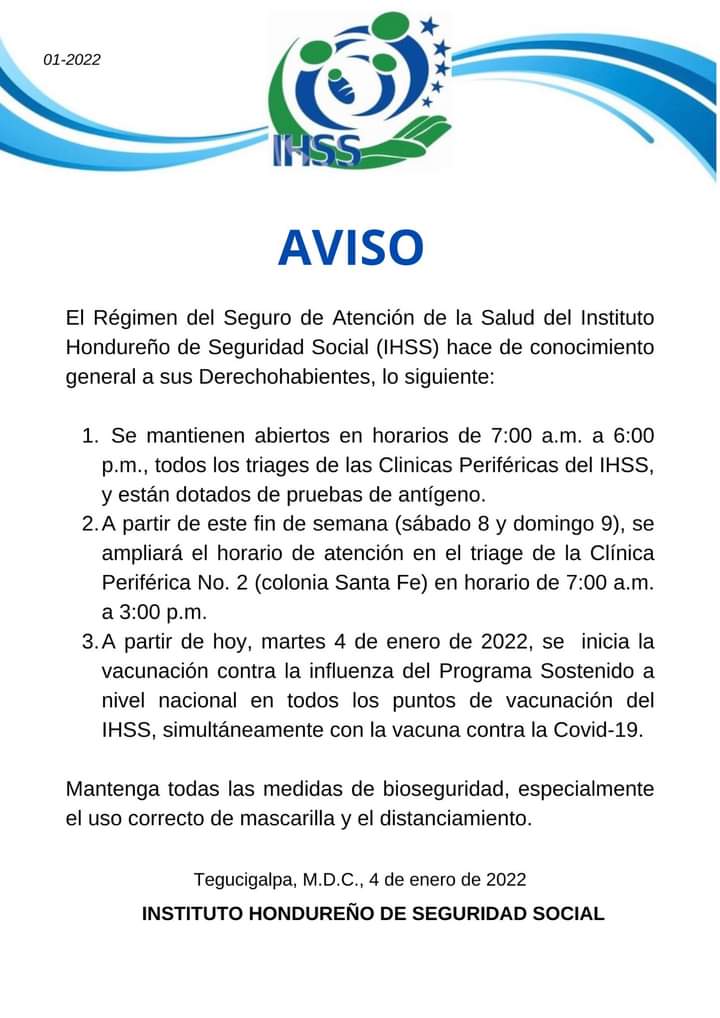 Comunicado del IHSS. 