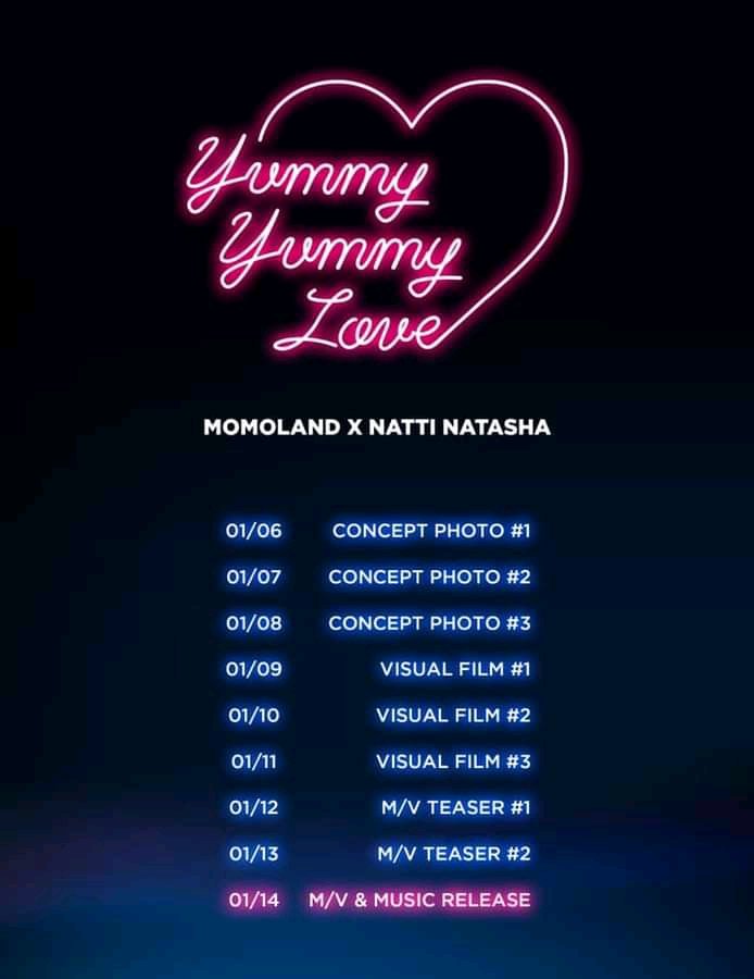 CDiclas's tweet photo. Momoland X Natti Natasha
"Yummy Yummy Love" Releasing scheduler

2022.01.14
#MOMOLANDxNatti 
#MOMOLAND_IS_COMING 
#MOMOLAND_NEW_ALBUM https://t.co/lJ486UkDzc