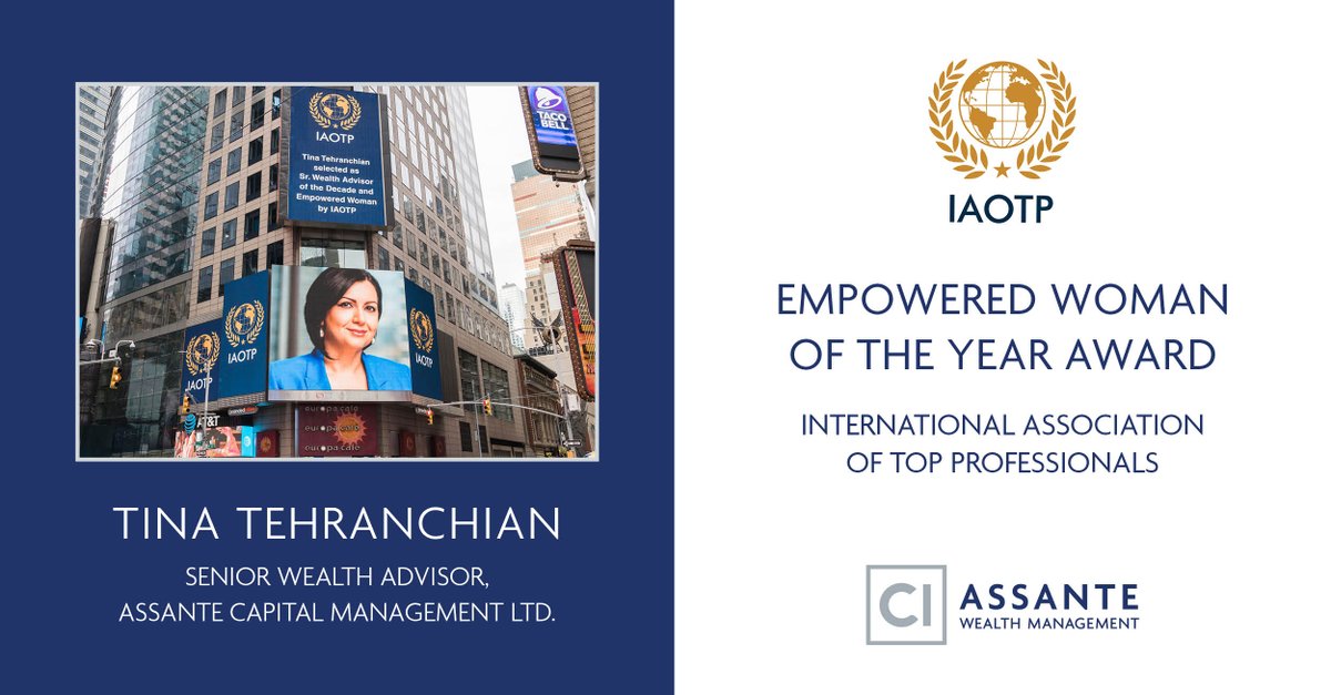 BeWellAdvised's tweet image. Congratulations Tina Tehranchian, Senior Wealth Advisor on receiving the Empowered Woman of the Year Award from IAOTP!