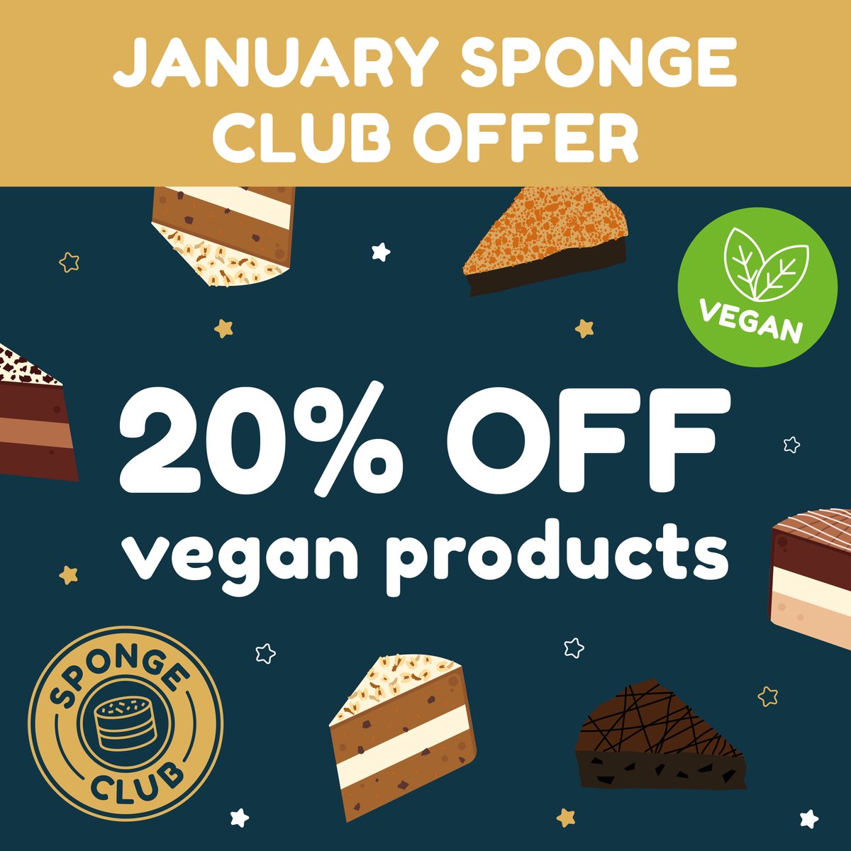 SpongeCakesLtd's tweet photo. This week's Sponge Club Monthly Perk is... 20% off Vegan Cakes and Brownies! As well of course as free standard delivery! To find out more about Sponge Club or to join click here - https://t.co/dpshJpOLar #SpongeClub #MonthlyPerk https://t.co/KgEpPTROJL