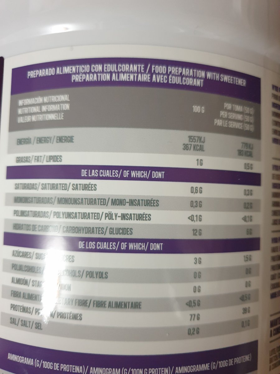 LuMack1982's tweet photo. @Sfy_Nutrition Creo que hay un error en vuestras composiciones nutricionales, pone 6gr de hidratos de los cuales azúcares 1,5 gr polialcoholes 0, almidón 0 y fibra <0.5 luego ponéis proteínas y sal en el desglose de los hidratos, no salen las cuentas de hidratos ¿? https://t.co/vJ9wLB2jBy