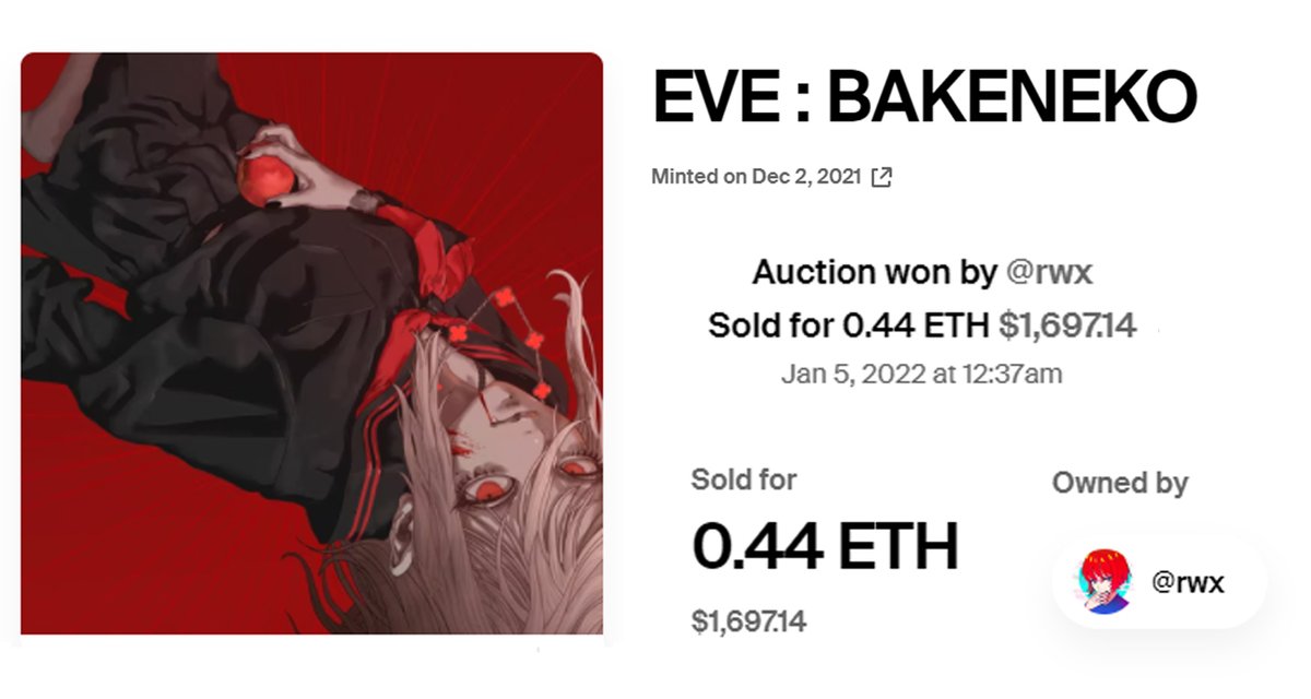I'm so flattered to announce that 'BAKENEKO' has been valued by <a href="/robek_world/">rwx</a>  at .44 🙏
This artwork is Genesis piece on @withFND 
Thank you to him for recognizing the value of my two artworks, I will send sticker with gratitude soon.✨❤️