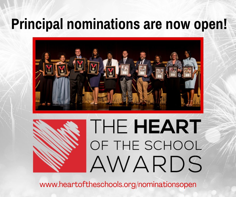 Time to show our dedicated <a href="/BaltCitySchools/">Baltimore City Public Schools</a> principals how much we appreciate their great work!  Nominate an awesome principal today for the Heart of the School Awards! It only takes a few minutes. Nominations are due January 31: bit.ly/31rKUgE