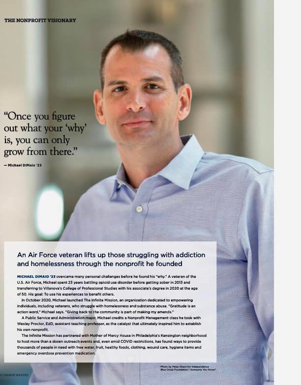 One of our student veterans, <a href="/freedom91313/">Michael DiMaio</a> founder Mike Dimaio was recently highlighted in the annual President's report here at <a href="/VillanovaU/">Villanova University</a>. His commitment to service shines through, and he is a great example of what it means to be a Villanovan.