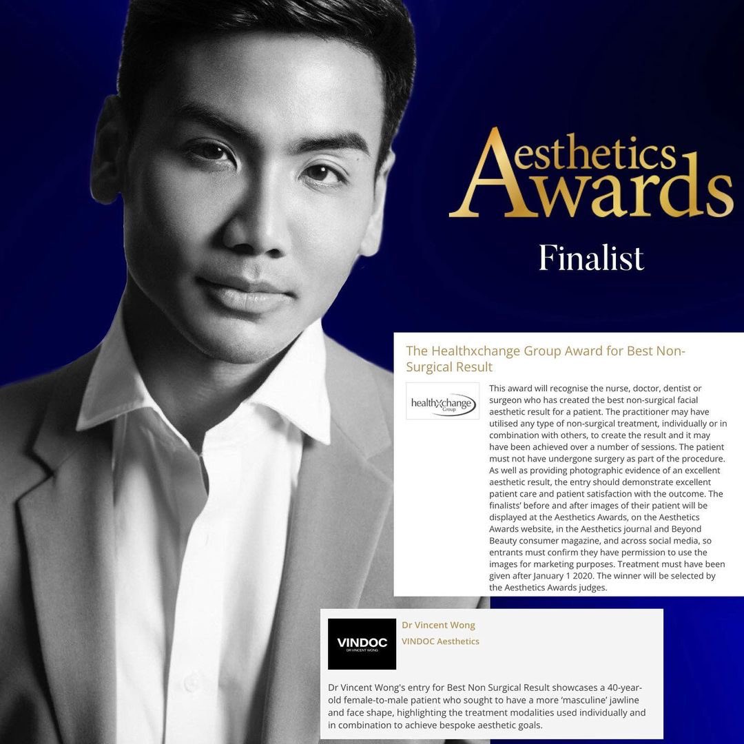 VINDOC | Aesthetics Awards 

I am absolutely delighted to announce that I am a finalist in <a href="/aestheticsgroup/">Aesthetics</a> Awards 2022 for the <a href="/HealthxchangeUK/">Healthxchange</a> Group Award for Best Non Surgical Result! 

I cannot wait for the conference and ceremony in March! 🙌