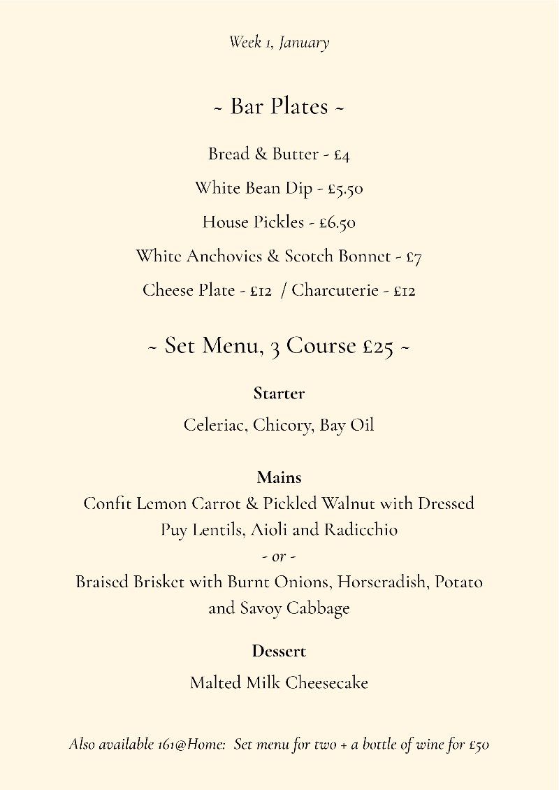 This Week at 161 - mailchi.mp/161foodanddrin…
We're back in the bar, and continuing 161@Home in tandem.