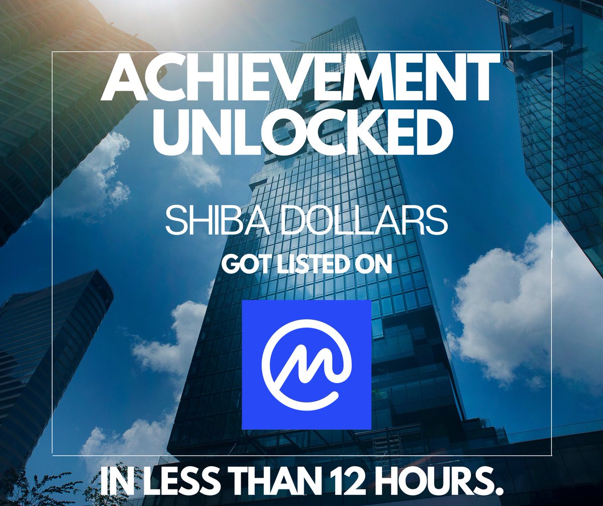 ShibaDollars's tweet photo. Achievement Unlocked! 🔓🔓🔓

Shiba Dollars got listed on Coin Market Cap in less than 12 hours. The dedication of those who have contributed to this success is truly undeniable. 

Cheers to all! 

Next stop, ➡️➡️➡️ CoinGecko. https://t.co/DJzgLXt6rk