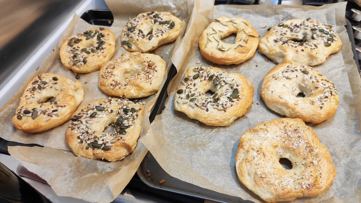 edvJump's tweet photo. Seems the British  are still bread-making a lot as Strong Flour shelves are empty... My first bagels are wonky and tasty. All the best for 2022! #livelovelondon #bakingincovidtimes https://t.co/BHKLuvdSZ2