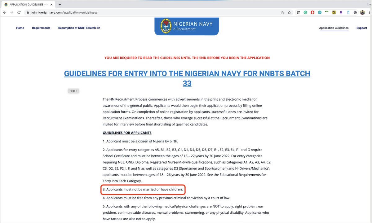 wunmixp's tweet photo. I am curious to know why a married person or a parent cannot join the Nigerian @NigNavyToday. Does their marital or parental status cause them to perform woefully during training or is the training they fail necessary to defend the Nigerian waters? cc @benmurraybruce https://t.co/IcOVpMlZkl