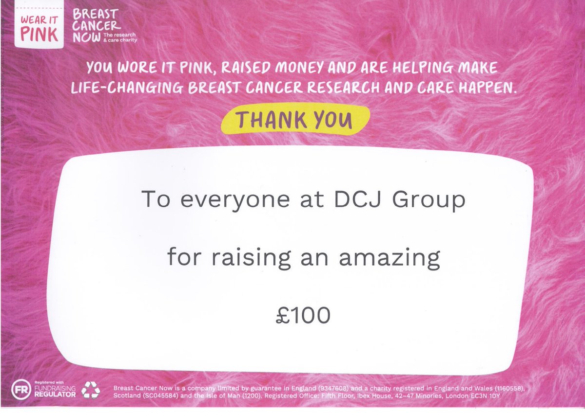We at DCJ are proud to have raised £100 from our Wear It Pink day in December, for such a great cause!