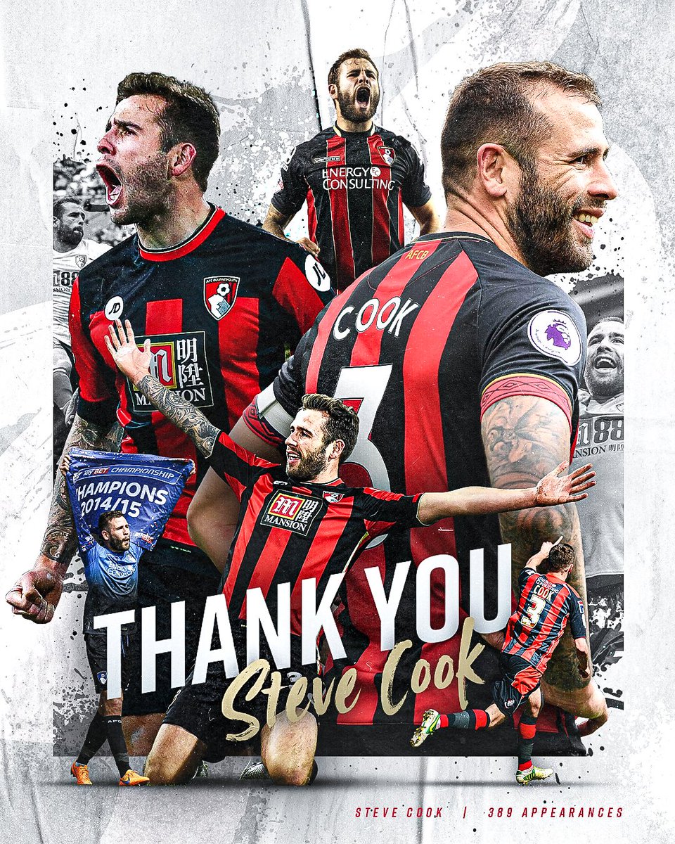 afcbournemouth's tweet image. 👏 𝟯𝟴𝟵 appearances
⚽️ 𝟮𝟬 goals
📆 𝟭𝟬 years
🏆 𝟮 promotions
🍒 𝗖𝗹𝘂𝗯 𝗰𝗮𝗽𝘁𝗮𝗶𝗻

A true #afcb legend. Thank you for everything, @stevecook28 ❤️🖤