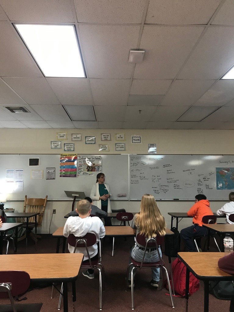 Retired MMS Teacher Karen Rahn came back today to discuss the introduction into Anne Frank and the Holocaust. Still bringing the passion!