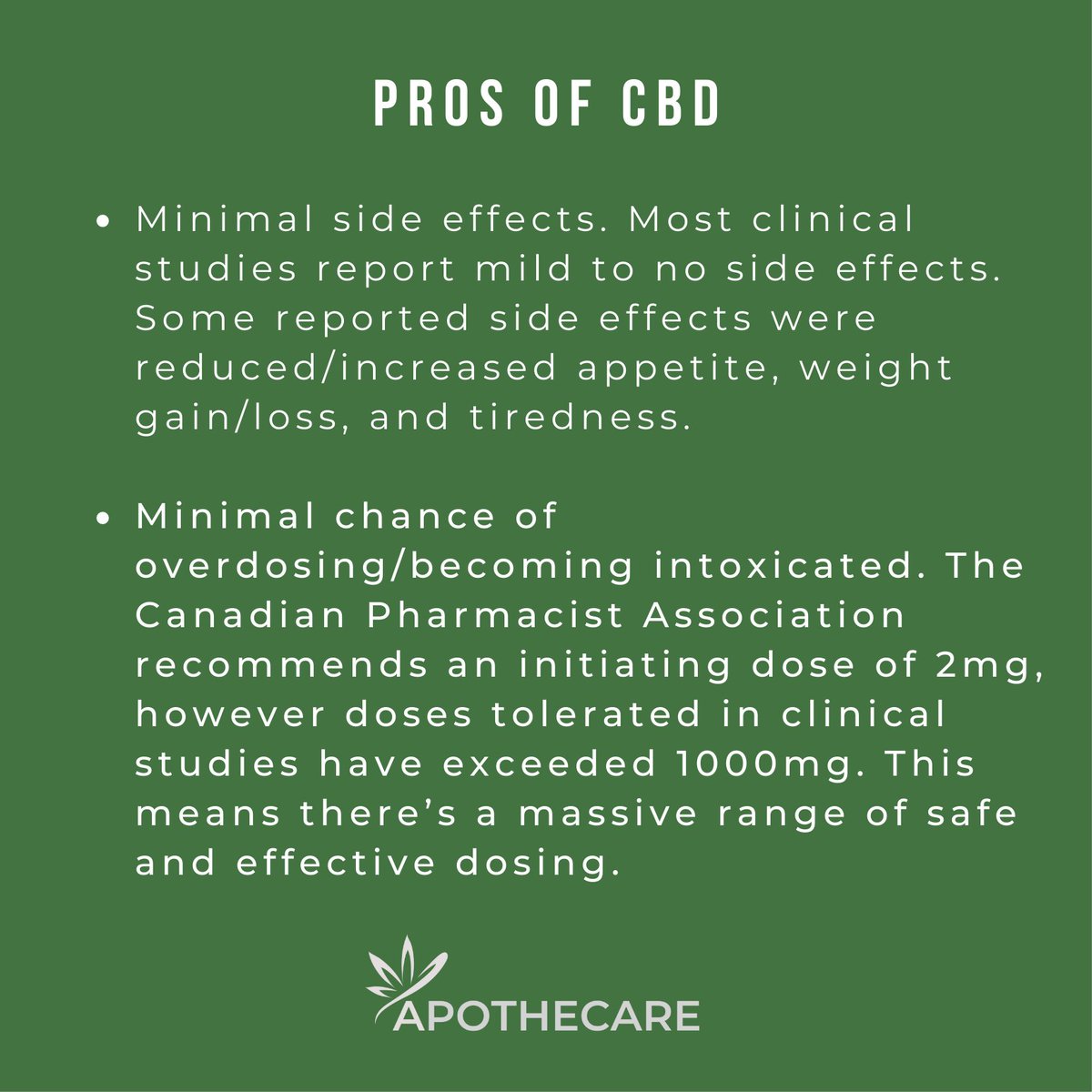 What are some of the pros of CBD?
 1) Minimal side effects. Most clinical studies report mild to no side effects. 
2) Minimal chance of overdosing/becoming intoxicated.
#torontocannabis #torontocannabiscommunity #torontowellness #functionalmedicine #cbd