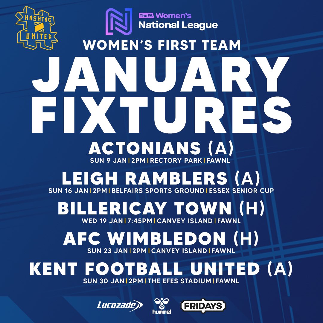 🚨WE ARE BACK!

A huge January awaits…4 <a href="/FAWNL/">FA Women's National League</a> league games and a cup tie starting on Sunday away to <a href="/ActoniansLFC/">Actonians WFC</a> 👊

Looking to see as many of you as possible in person, or on the live streams for home games!

#UPTHETAGS