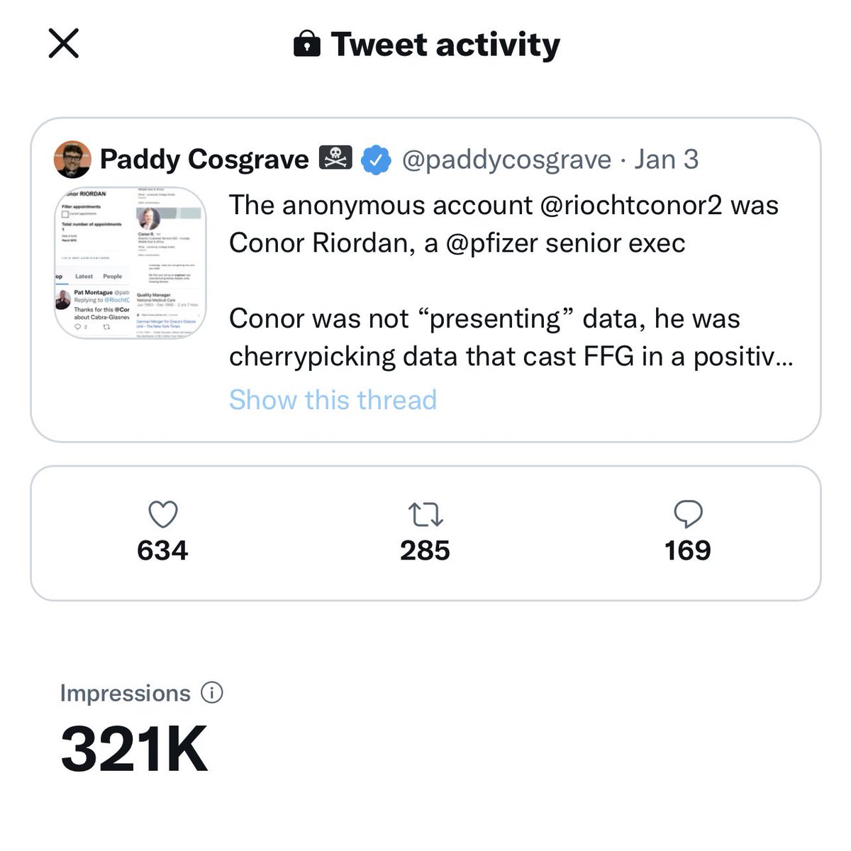 paddycosgrave's tweet photo. The reach of yesterday’s tweet about FFG’s favourite Pfizer GraphMan is just extraordinary in my view. There’s clearly a vast silent audience on Twitter… https://t.co/sDhy6ZxWDP