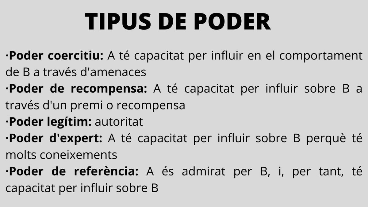 busystudents's tweet photo. Com hem vist en aquest tema, hi ha diferents tipus de poder, els quals us expliquem a continuació:
#CompOrg21 https://t.co/ssdFivFhXS
