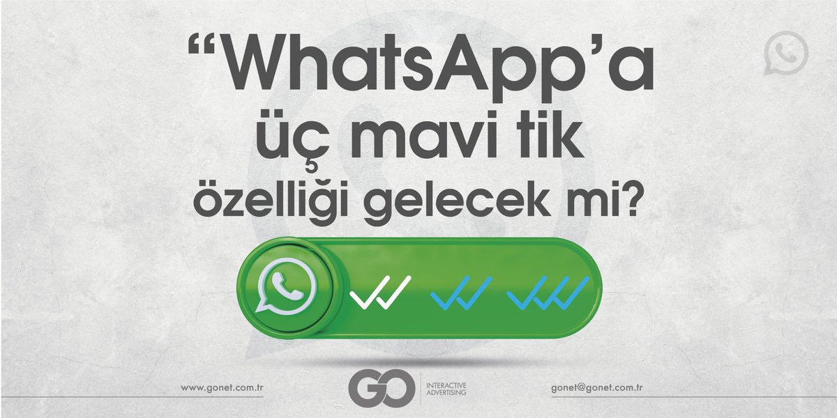 GonetCompany's tweet photo. 📰 2021 yılında birçok farklı platformda daha önce olmayan farklı yenilikler geliştirilmek isteniyor. Bunlardan birisi de whatsap'da 3 tik özelliği.
Devamı 👉 W W W . G O N E T . C O M . TR
@gonetinteractive
#GONET #gonetinteractive #sosyalmedyahaberleri #sosyalmedyayönetimi https://t.co/YwJc7YdrjK