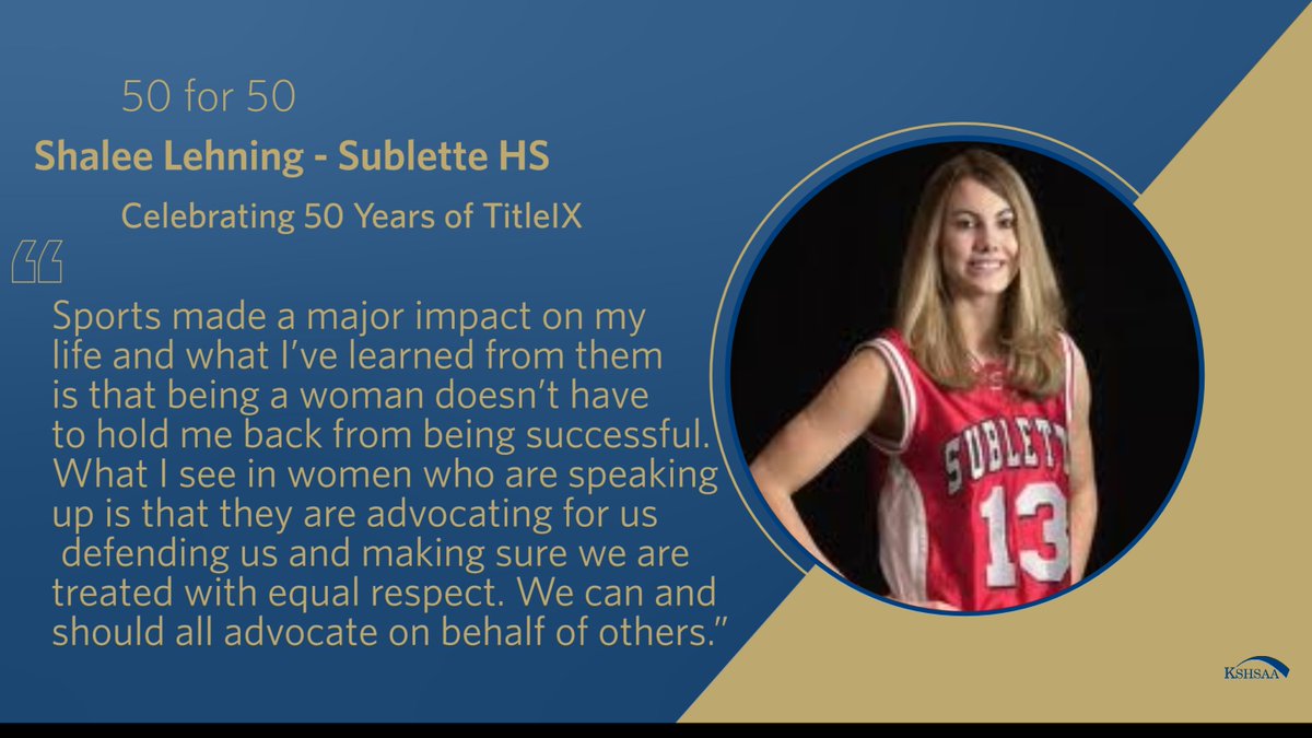 KSHSAA's tweet photo. 50 for 50: Shalee Lehning - Sublette HS
Celebrating 50 Years of Title IX with an athlete who captured 9 championship, state records in rebounds and assists, All-Big 12 &amp; played in the WNBA 
https://t.co/M3pGxUfAzi
#KSHSAATitleIX x @WINforKC 
#KSHSAACovered x @CapFed 
#TitleIXat50 https://t.co/pgflh3VjBC