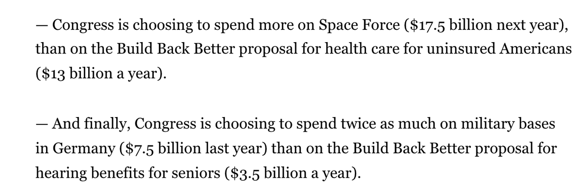 Ike_Saul's tweet photo. Doesn't matter how you feel about the Build Back Better plan, these numbers on the latest NDAA (our national defense/military spending bill) are truly startling when put into context: https://t.co/zwTXug6aGv