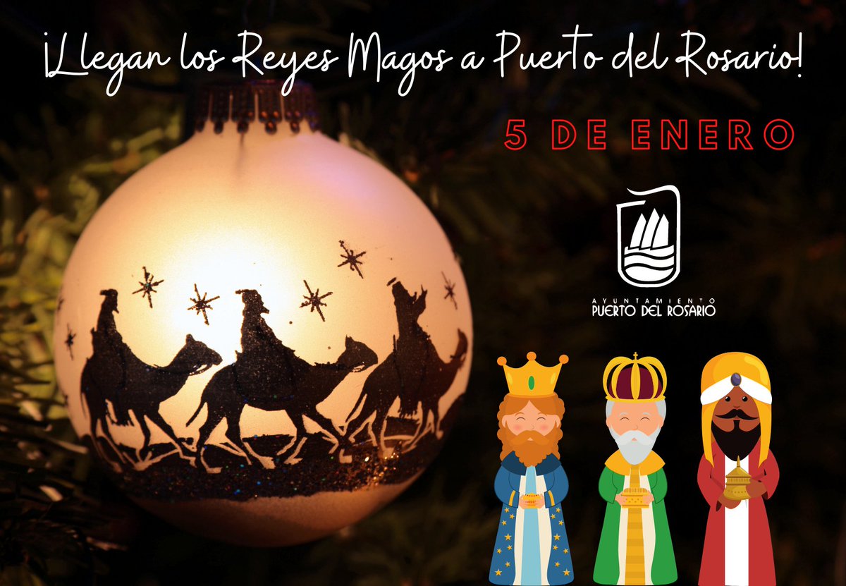 PuertoRosario's tweet photo. El 5 de enero, ¡llegan los #ReyesMagos a la capital!
🗝A las 17 h. recibirán las llaves de la ciudad para repartir los regalos🎁en cada hogar y recorrerán en guagua las principales calles de @PuertoRosario. 
🚌Consulta el recorrido entrando en la noticia 👉https://t.co/KU4PvuqEv7 https://t.co/RNnz2dwAVh