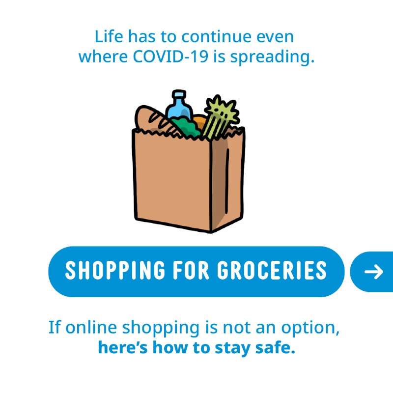 WHO's tweet photo. Learn how you can stay safe from #COVID19 when going grocery shopping 🛒 🍉🍏🥦🌽 

✅ Know your risk. Lower your risk.