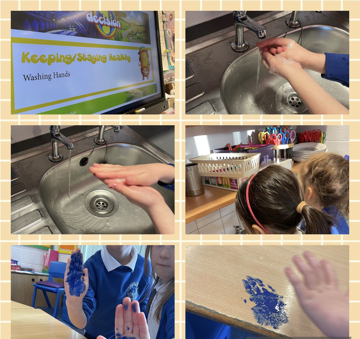 CambRdSchool's tweet photo. Today Year 1 learnt the importance of washing our hands to keep safe! Using paint, we experimented to see how germs can be transferred when we don’t wash our hands or clean regularly. 🦠🦠 https://t.co/GsnuowXKxV
