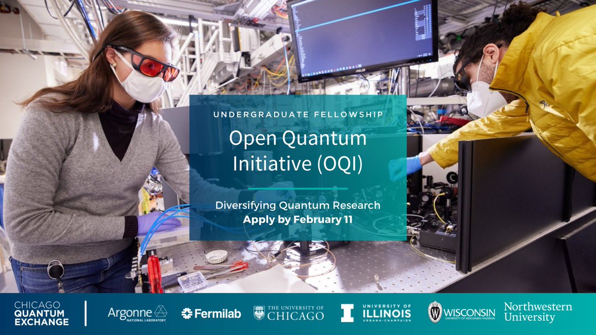 Are you an undergraduate student interested in quantum science?
Apply for the Open Quantum Initiative (OQI) Undergraduate Fellowship, starting summer 2022.
Applications are due February 11! 
Learn more: chicagoquantum.org/oqi-undergradu…