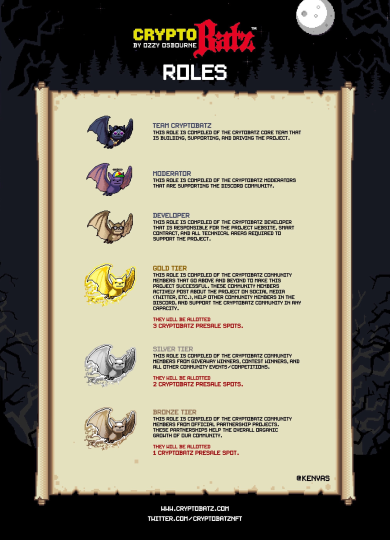 HunterrNo's tweet photo. @CryptoBatzNFT @OzzyOsbourne @SutterSystems Come check out the discord for some early information on the project and a chance to get some of the roles for yourself and maybe a chance to mint!
The roles: https://t.co/o5DjDAbDTc