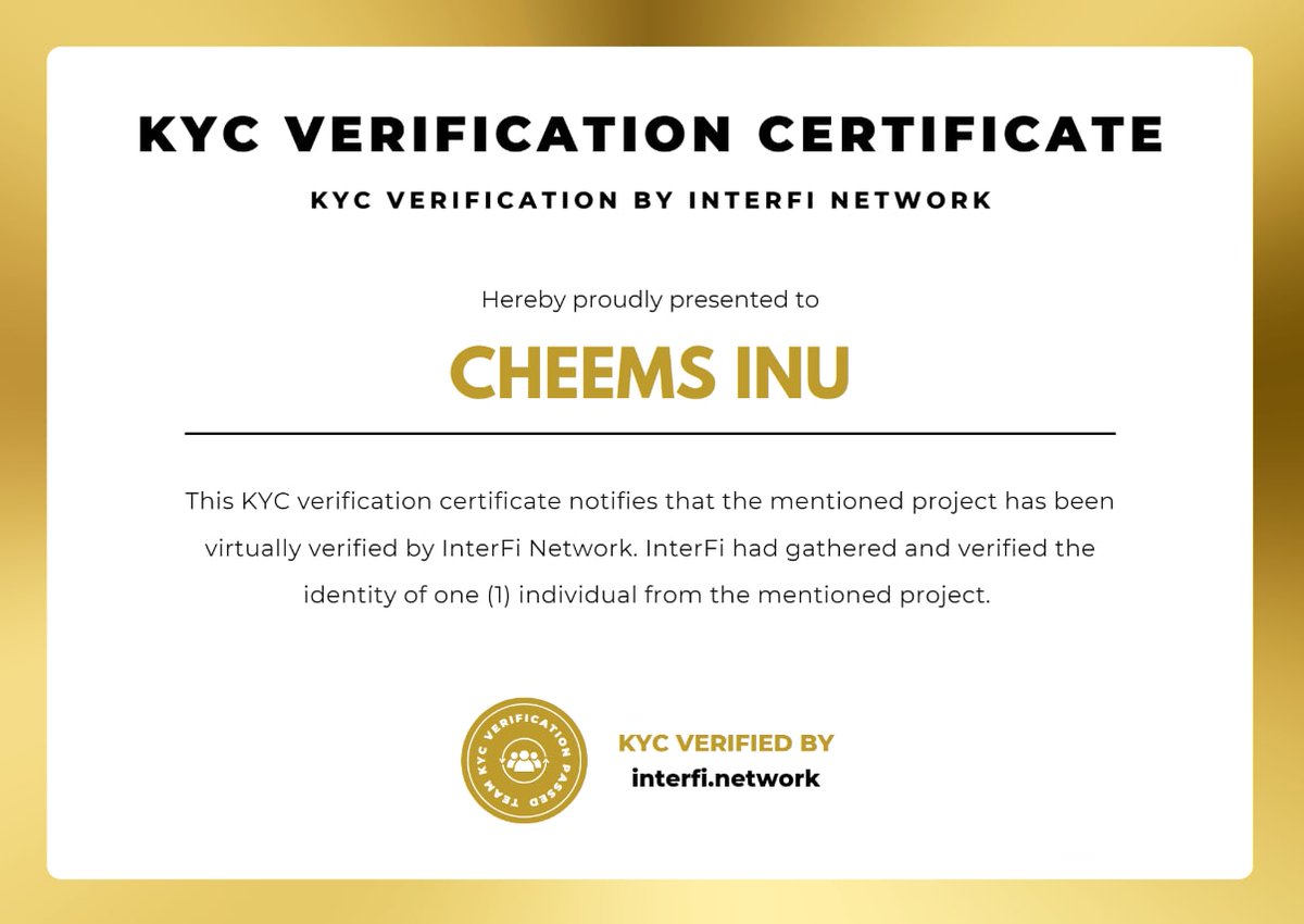 cometcalls's tweet photo. #Cheems listed on @CoinMarketCap 
Audited by @certik_io 
and now KYC'd by @InterFiNetwork 

how could you not be bullish? https://t.co/ITzXxlu37C
