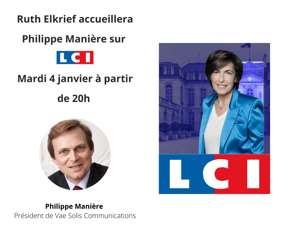 VaeSolis's tweet photo. [Intervention]🎙️

@philippemaniere, président de @VaeSolis, sera l'invité de Ruth Elkrief sur @LCI ce soir à partir de 20h 🗣️

Cliquez ici pour suivre l'émission en direct ➡️ https://t.co/1Gk2vYPc52

#VaeSolis #LCI #interview #communication #RuthElkrief2022 https://t.co/q0QhZng7Fa