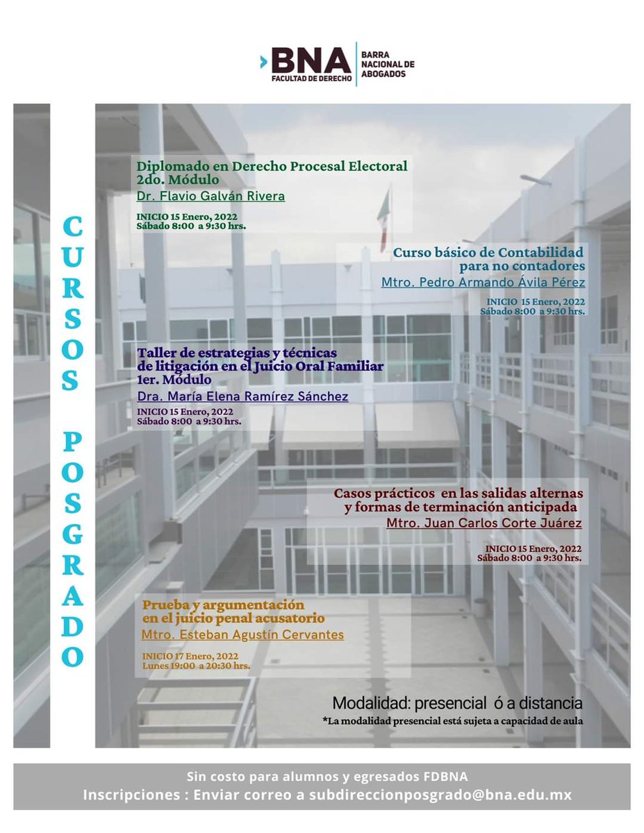 #Inscripcionesabiertas
Los invitamos a participar en los cursos de nuestra Dirección de Posgrado.
Informes en subdireccionposgrado@bna.edu.mx
#SomosBNA