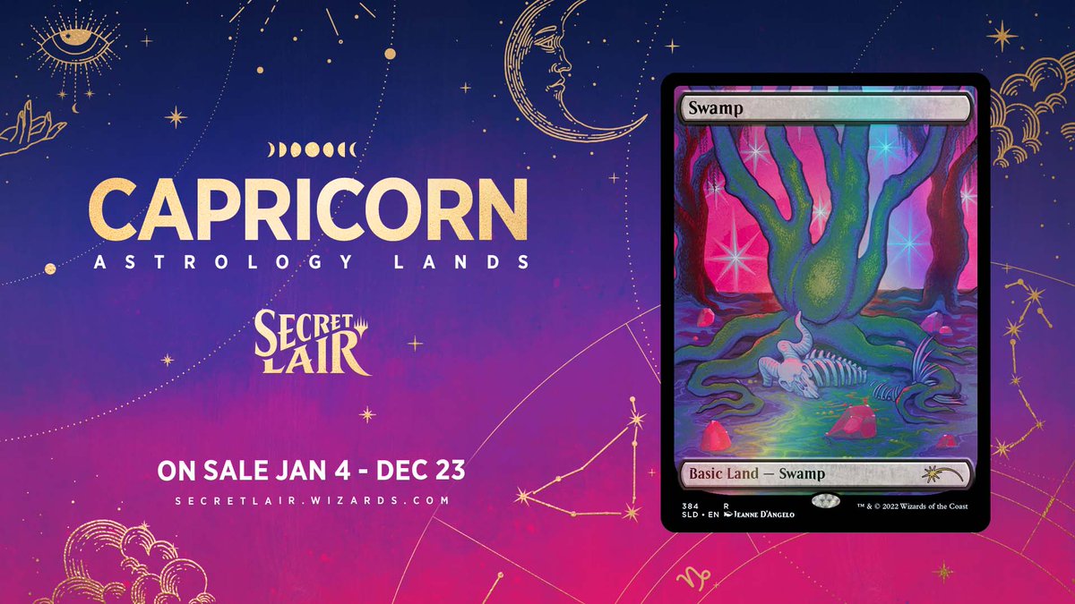 These Capricorn Swamps are the first in a new series of Secret Lair drops,  the Astrology Basic Lands! Each astrological sign will get their own basic  land through the year and the