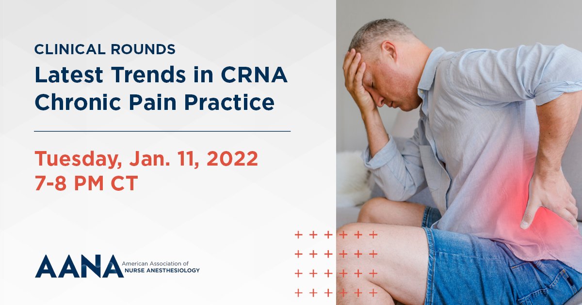 aanacrna's tweet photo. Join our 30-minute panel discussion on the therapeutic, physiological, pharmacological, interventional, and psychological modalities of chronic pain management, and learn about the AANA's updated Chronic Pain Management Guidelines. 

Register here: https://t.co/SAYiAJqM9K https://t.co/i1tGGtAkcj