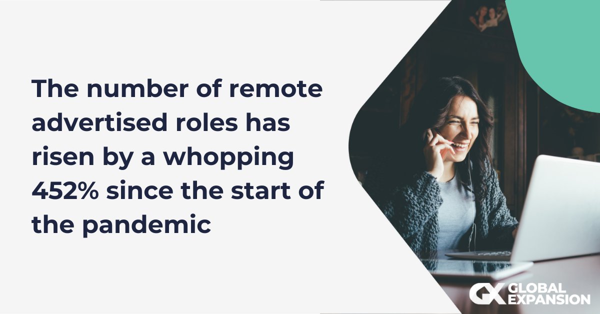 The number of #remote advertised roles has risen by a whopping 452% since the start of the pandemic! 

In 2022, #remoteworking making the transition from a perk to a requirement for most employers, with 82% of workers 'happier' to #workfromhome. 
hubs.li/Q010jWP90