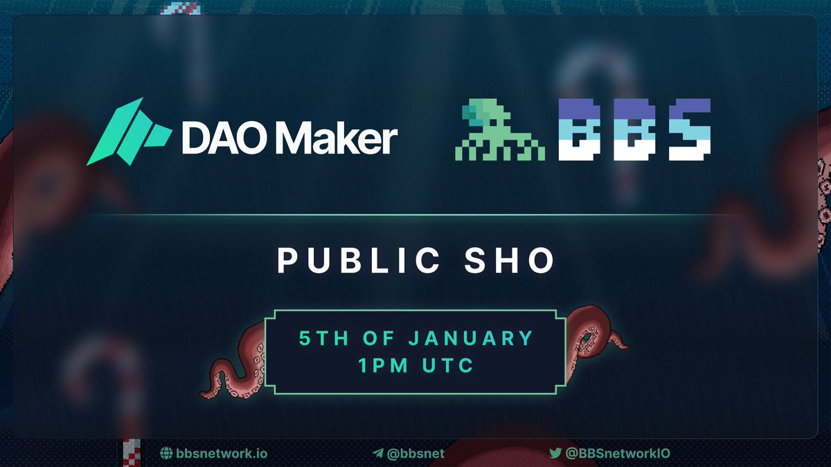 RTB_io's tweet image. We are extremely excited about the $BBS token sale on daomaker.com!🎉
There will be two rounds - Public SHO and SHO for $DAO stakers.

Public SHO is for everyone and will start 5th Jan 1 pm UTC.🚀
More details: 
Research: daomaker.com/company/bbs-ne…