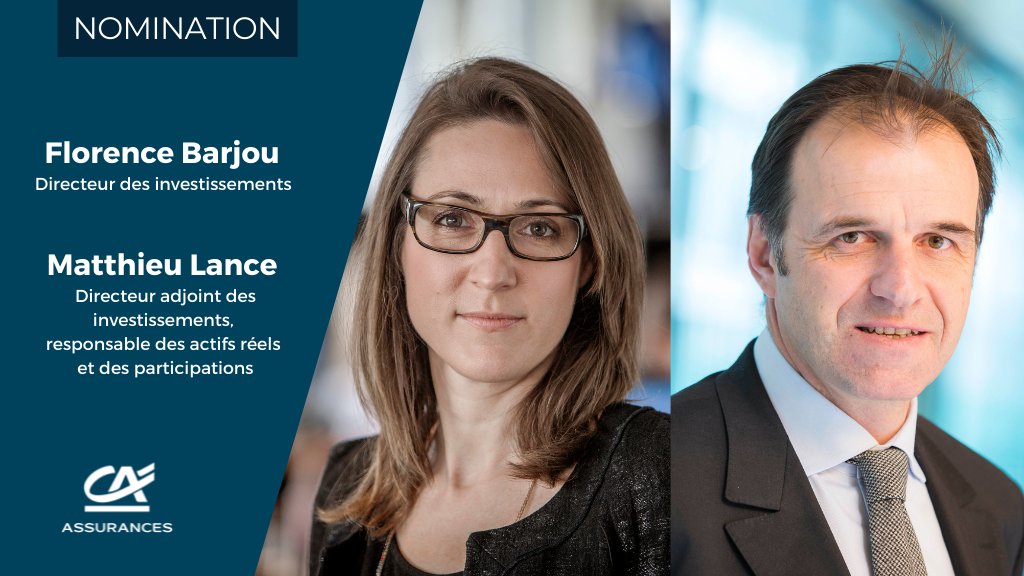 CA_Assurances's tweet photo. #Nomination | Florence Barjou est nommée Directeur des investissements de Crédit Agricole Assurances et Matthieu Lance Directeur Adjoint des investissements, responsable des actifs réels et des participations

#Communiqué ➡️ https://t.co/5ktcmo1B1f https://t.co/HNpV51Ce3h