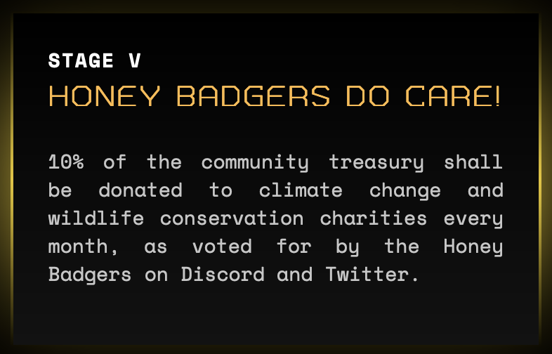 #HBDC = Honey Badgers DO care!
Part of the roadmap, part of the plan.
#HoneyBadger @NFHoneyBadgers <a href="/HoneybadgerERC/">Honeybadgercoin</a> <a href="/Randallsanimals/">Randall</a>  
#charity #wildlifeconservation #animals #predator #Discord #crypto #DeFi #NFT #nonfungible