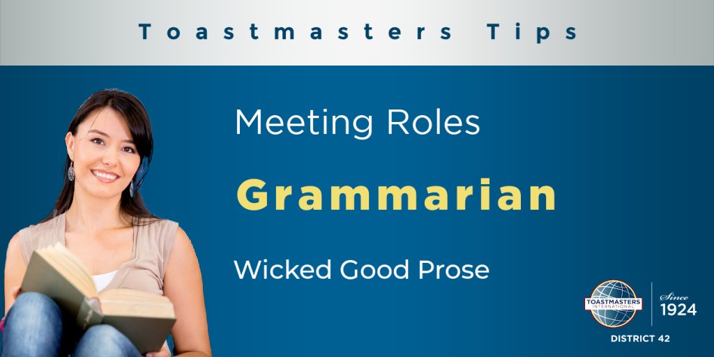 ToastmastersD42's tweet photo. TOASTMASTERS TIP OF THE DAY
Meeting Roles - Grammarian
Juicy Words and Clever Phrases are worthy of Recognition...
Make a list of attendees at the start of the meeting with room to capture their quotes!
Find a Word of The Day... Who used it?
#ToastmastersTipsTuesday https://t.co/nHulGK8psH