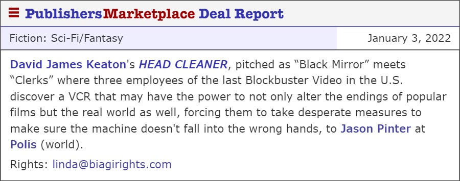 Hey hey it's my first Publishers Marketplace announcement. 
Hope you like magic VCRs.