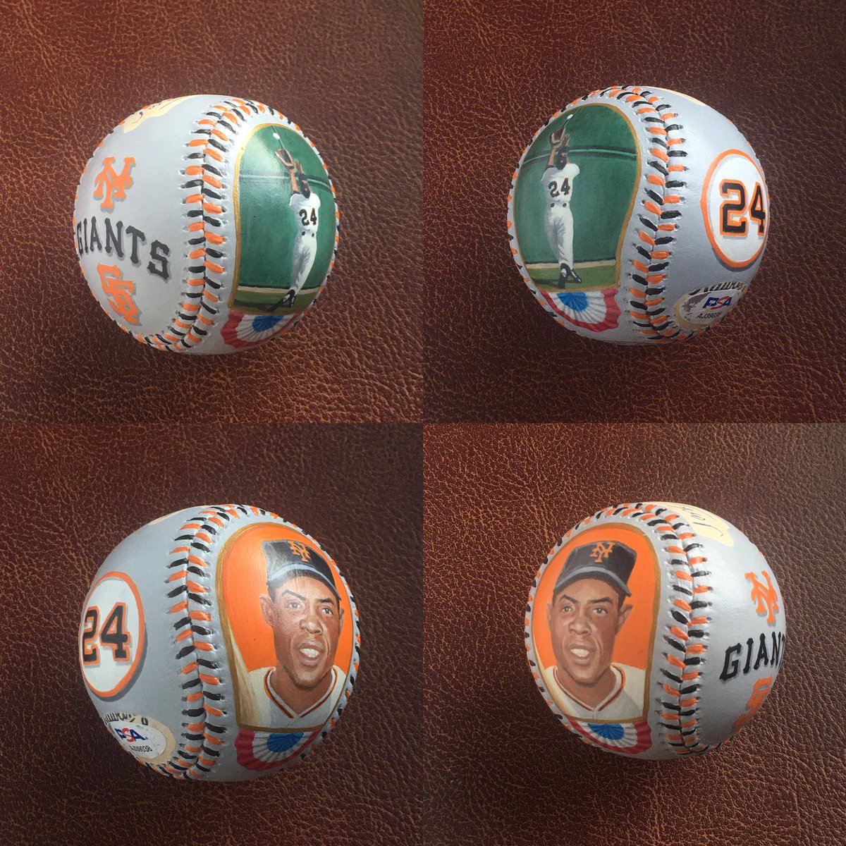 AgFredricksen's tweet photo. Commissioned Willie Mays Auto painted baseball. Willie is so fun to paint! @SFGiants @MLB #giants #williemays #sayhey #baseball #baseballart https://t.co/hpLaGOTzSo