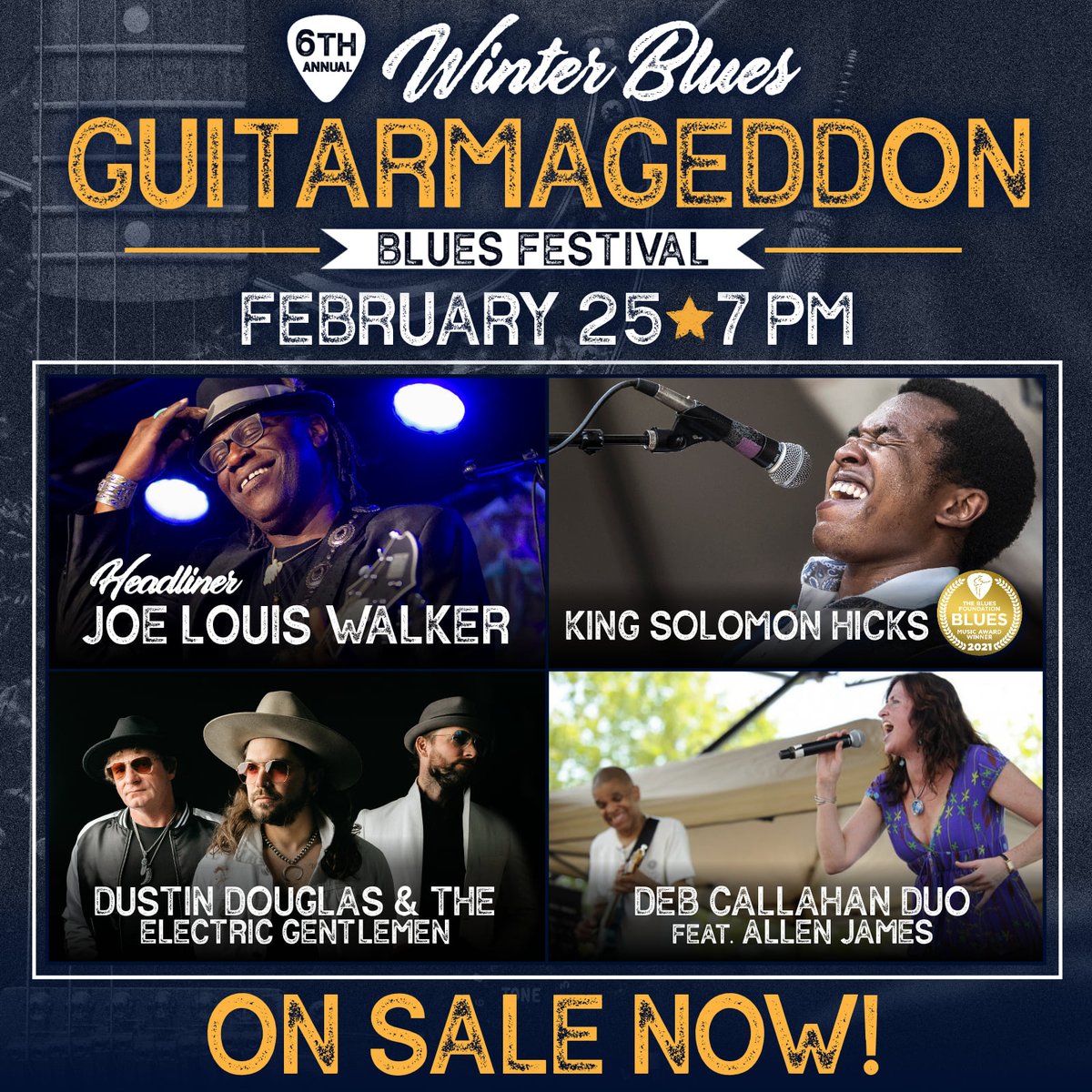 JlwOfficial's tweet photo. TICKETS ARE ON SALE NOW for the 6th Annual Winter Blues #Guitarmageddon. Joe Louis Walker performs on February 25 at the @SCCatMT Get your tickets here ➡ https://t.co/3qoCw5ddSy https://t.co/JbWETrpcJZ
