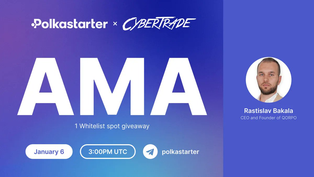 Feel pumped up by the <a href="/CyberTradeGame/">Citizen Conflict $QORPO</a> IDO?
Then you must come to join us at this #AMA with Rastislav Bakala, the CEO &amp; Founder of @qorpoco!

⏰Jan 6, 3 PM UTC
🏆1 whitelist spot

If you are new to $CCASH, this will make a great introduction.
2 days left to apply for its #IDO⚡😉