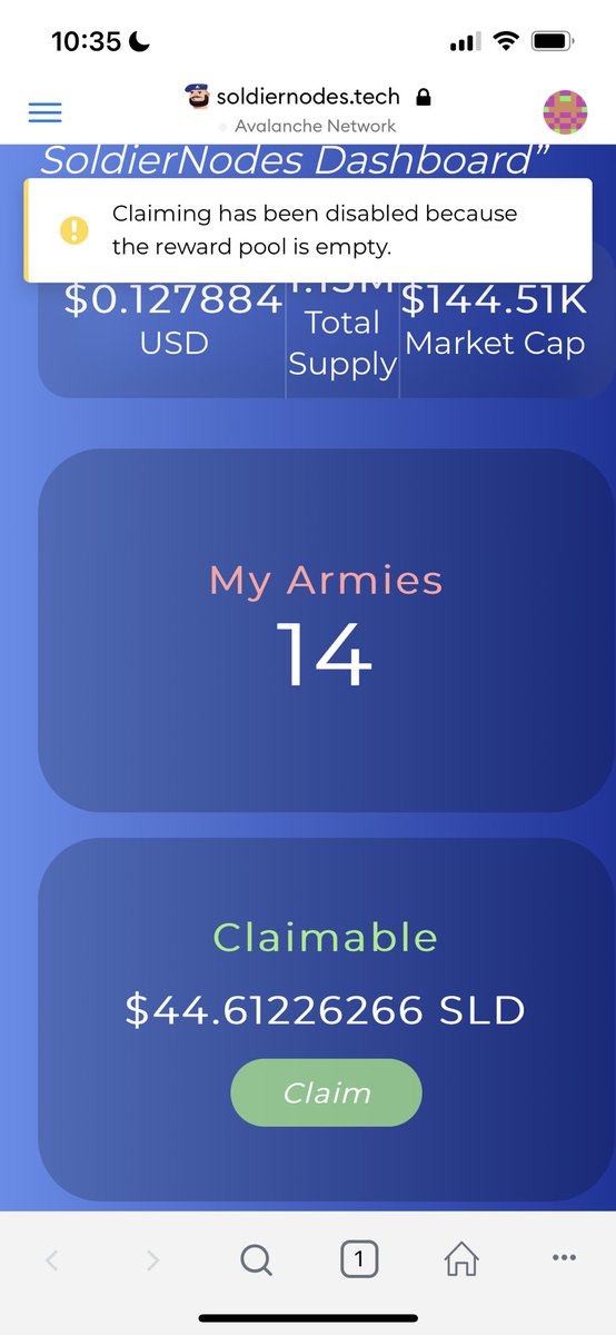 scmodel3's tweet photo. @SoldierNodes I can't claim my rewards. I'm getting an error message. Please advise https://t.co/o77GiNbYkj