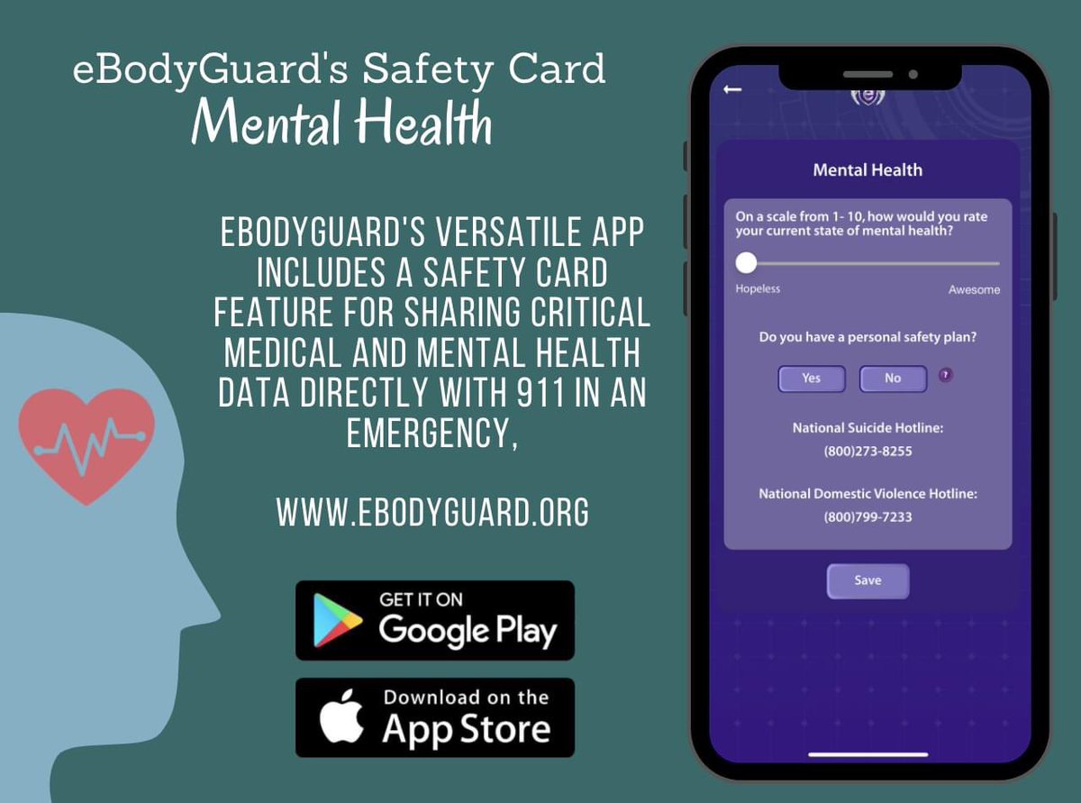 eBodyGuardCorp's tweet photo. eBodyGuard's Versatile App includes a safety card feature for sharing critical medical and mental health data directly with 911 in an emergency.

Download and explore the app today via GooglePlay and the App Store.

#safetycard #ebodyguardsafetycard #mentalhealth #psapresource https://t.co/bPNeF5RsNA