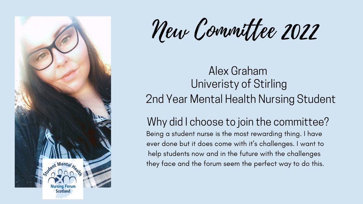 StudentMHNFScot's tweet photo. Next up - we have @alexEgraham1807 from @StirUni @Stirling_Nurse! Alex is a second year student with a keen outlook to support students now and in the future!
Welcome Alex, itβs great to have you!
#StudentMHNFScot #SMHNFS #StN #stiruni https://t.co/ULVRyzTzoe
