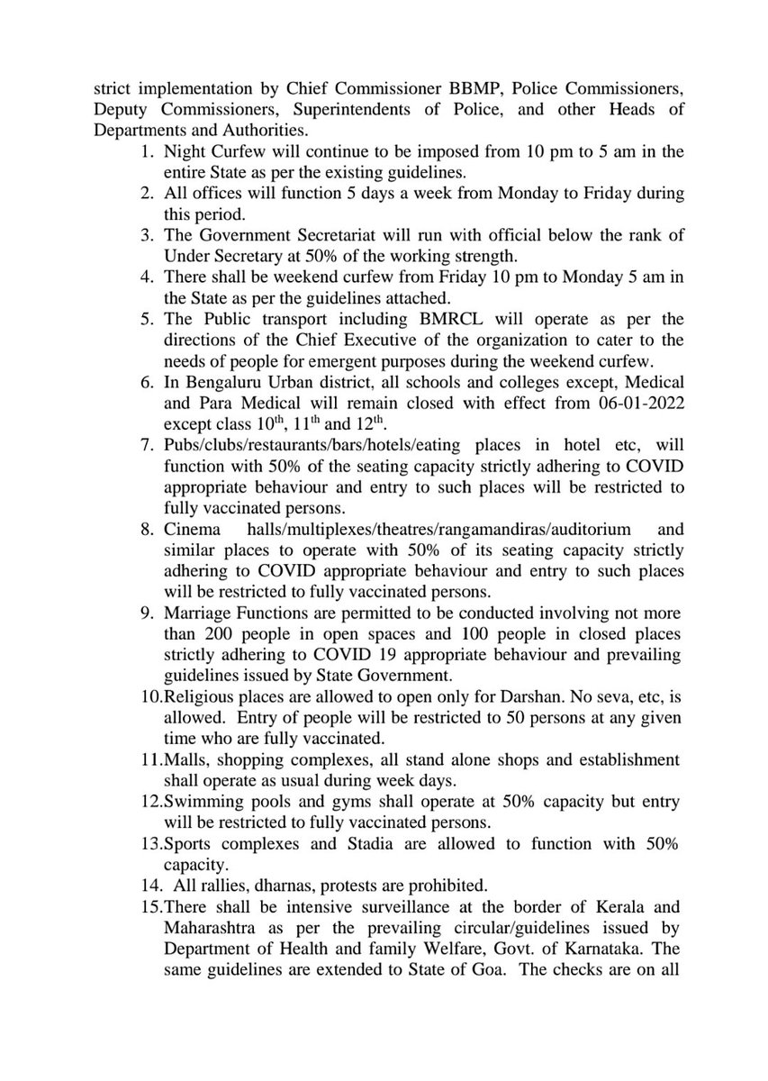 venkybengaluru's tweet image. New Covid guidelines for Karnataka:
🌀 Weekend curfew
🌀 Night curfew
🌀 Schools and colleges in Bengaluru (except Class 10-12, medical/nursing) closed for two weeks
🌀 50% capacity for commercial establishments like hotels, theatres, etc.
#Covid_19
#Omicron #karnatakalockdown