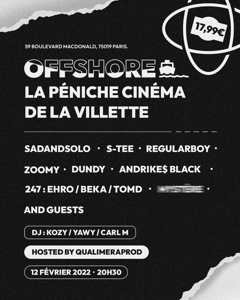 QualimeraProd's tweet photo. QUALIMERAPROD présente « OFFSHORE » 

Leave the shore, enjoy new wave 🌊 
12 Artistes - 12 Showcases 

📅 12 Fevrier 2022 20h30-02h
📍Péniche Cinéma de la Villette 

+ d’infos sur Instagram : @offshorebynight 

#offshirebynight https://t.co/28bzZeVVz6