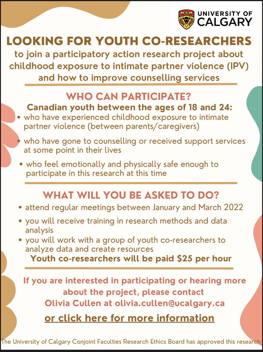 om_cullen's tweet photo. Looking for youth co-researchers across Canada. If you or someone you know might be interested, let me know! And please share if you can! @Frayme_Cadre #research #Youth #youthmentalhealth #Mentalhealth #IPV https://t.co/mCrKjF8xqx