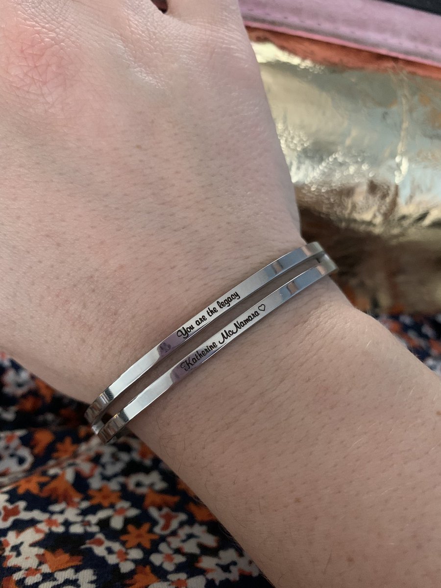 JennyTS86's tweet photo. Quote of my favorite inspiring person on my new bracelet 🥰 She helps me in so many ways and doesn’t know it. Her positivity keeps me positive and her smile makes me smile. 

You are the legacy 

@Kat_McNamara #katherinemcnamara #favoriteperson https://t.co/dOWPcf97QT